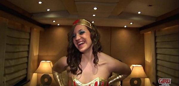  GIRLS GONE W39b1ILD - Hot Brunette In Sexy Superhero Cosplay Plays With Her Wet Pussy